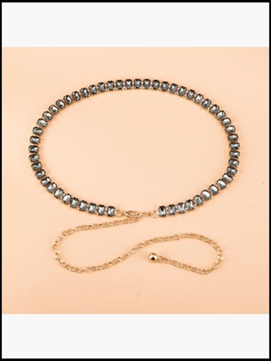 Metal Rhinestone Chain Belt with Hook & Loop Closure for Women main image 4
